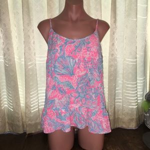 Lilly Pulitzer Coral Tank Top Sun Ray- Size Large